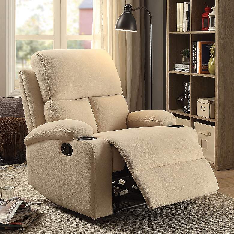 Image 1 Rosia Beige Velvet Adjustable Recliner with Cup Holders
