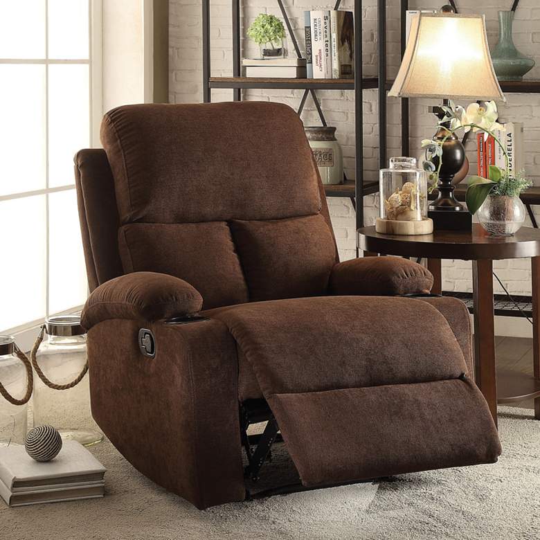 Image 1 Rosia Chocolate Brown Velvet Adjustable Recliner with Cup Holders