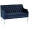 Rosie Button-Tufted Blue Velvet Settee with Acrylic Legs