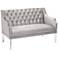 Rosie Button-Tufted Gray Velvet Settee with Acrylic Legs
