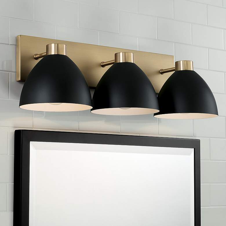 Image 1 Ross 25 1/4" Wide Aged Brass and Black 3-Light Bath Light