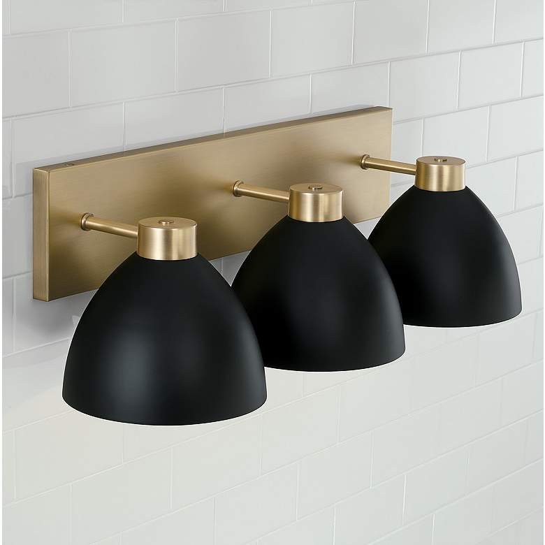 Image 5 Ross 25 1/4" Wide Aged Brass and Black 3-Light Bath Light more views