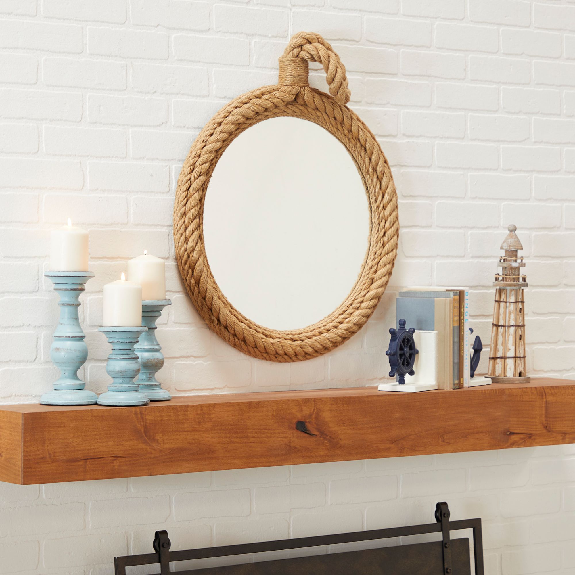 Rosse Matte Brown Rope 23" Round Wall Mirror