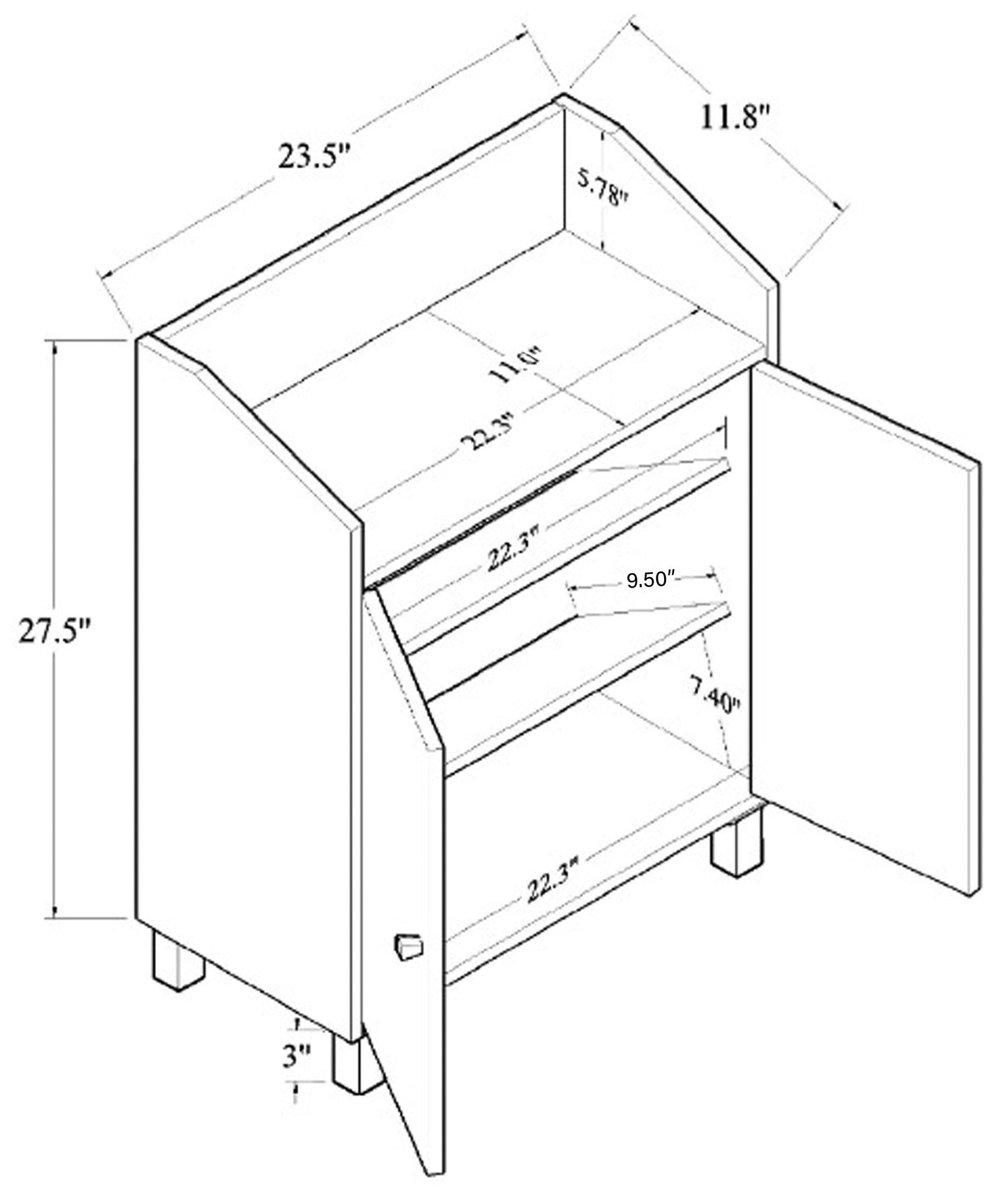 Rossin 23 1/2"W 2-Door Oak Brown Shoe Cabinet w/ Top Shelf