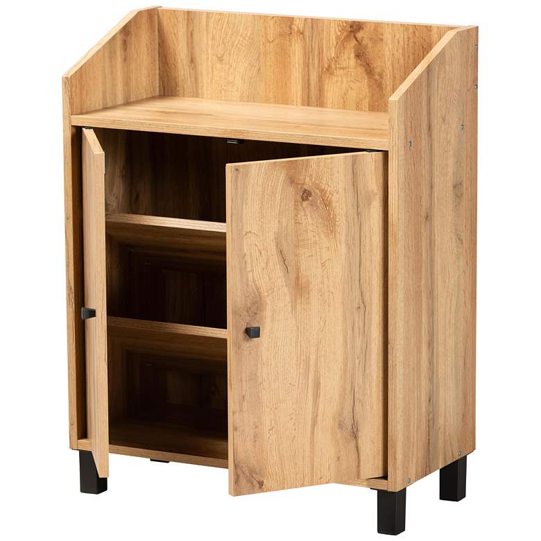 Image 6 Rossin 23 1/2"W 2-Door Oak Brown Shoe Cabinet w/ Top Shelf more views