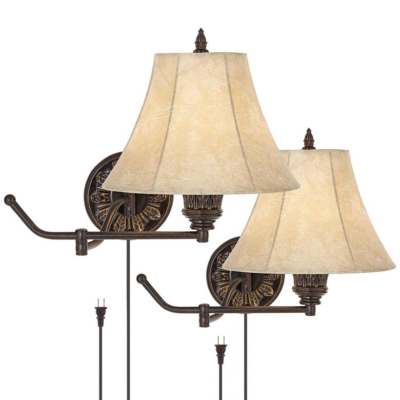 Image 3 Rosslyn Set of 2 Bronze Plug-In Swing Arm Wall Lamps