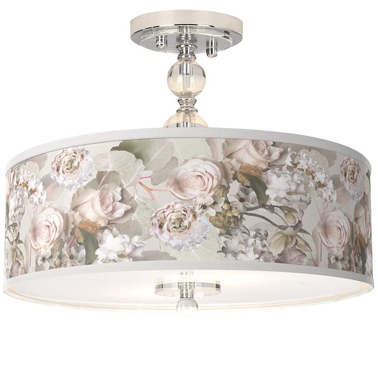 Rosy Blossoms Giclee 16&quot; Wide Semi-Flush Ceiling Light