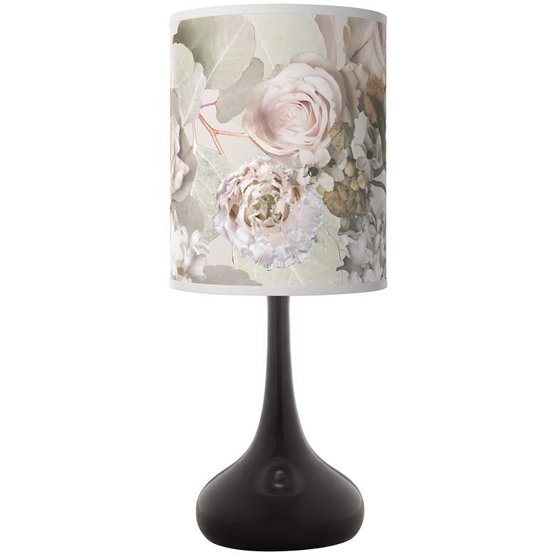 Image 1 Rosy Blossoms Giclee Black Droplet Table Lamp