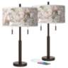 Rosy Blossoms Robbie Bronze USB Table Lamps Set of 2