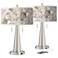 Rosy Blossoms Vicki Brushed Nickel USB Table Lamps Set of 2