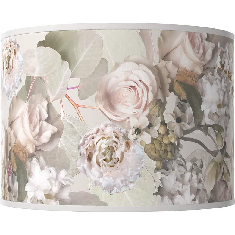 Image 1 Rosy Blossoms White Giclee Drum Lamp Shade 15.5x15.5x11 (Spider)