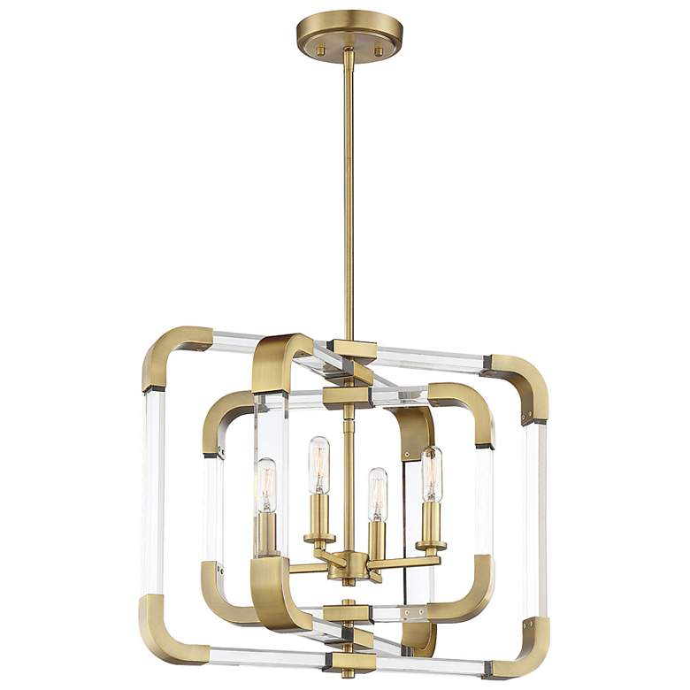 Image 5 Rotterdam 4-Light Convertible Semi-Flush or Pendant in Warm Brass more views