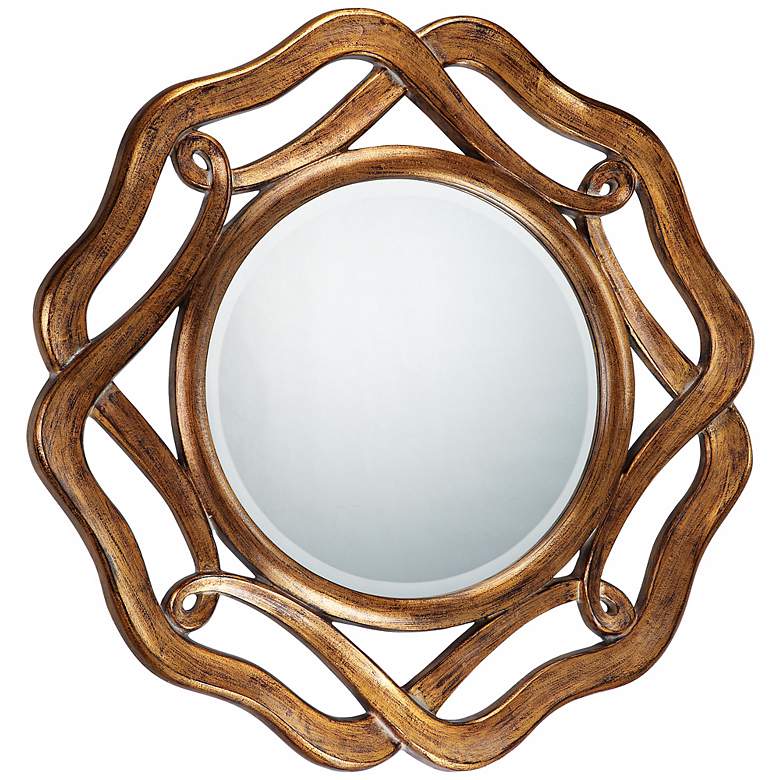 Image 1 Round Antique Gold Openwork 36" Wide Wall Mirror