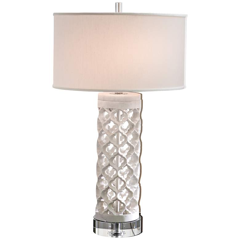 Image 1 Round Arabesque White Marble Table Lamp