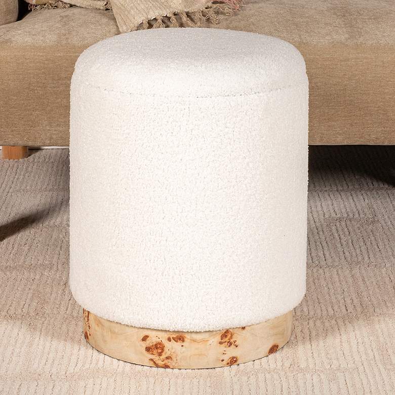 Image 1 Round Boucle Upholstered Storage Stool with Removeable Lid, Cream