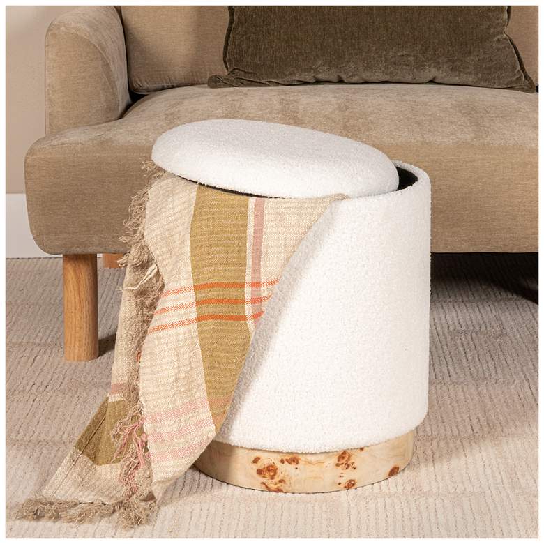 Image 4 Round Boucle Upholstered Storage Stool with Removeable Lid, Cream more views