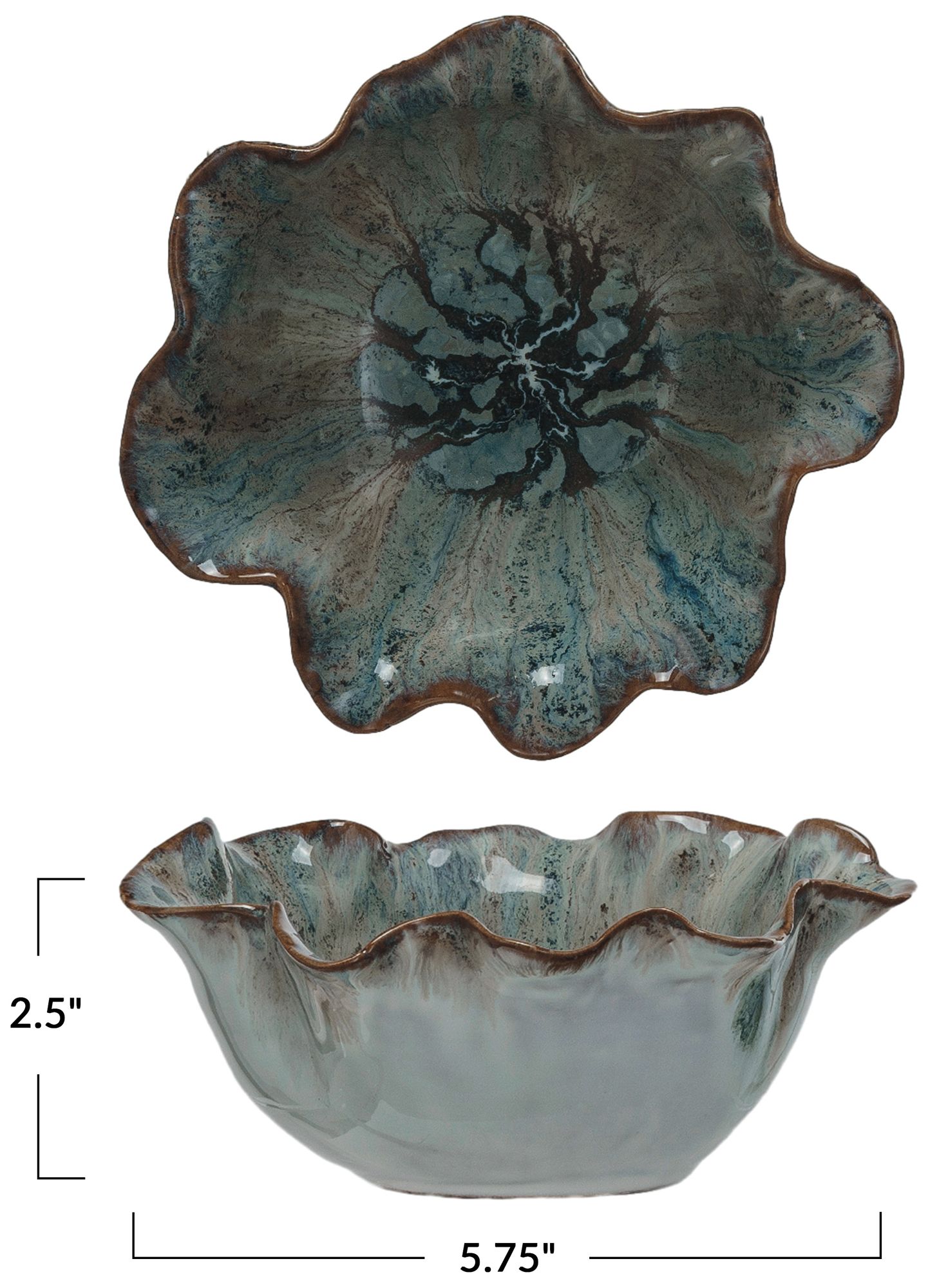 Image 3 Round Bowl with Speckled Design and Scalloped Edge, Blue and White more views