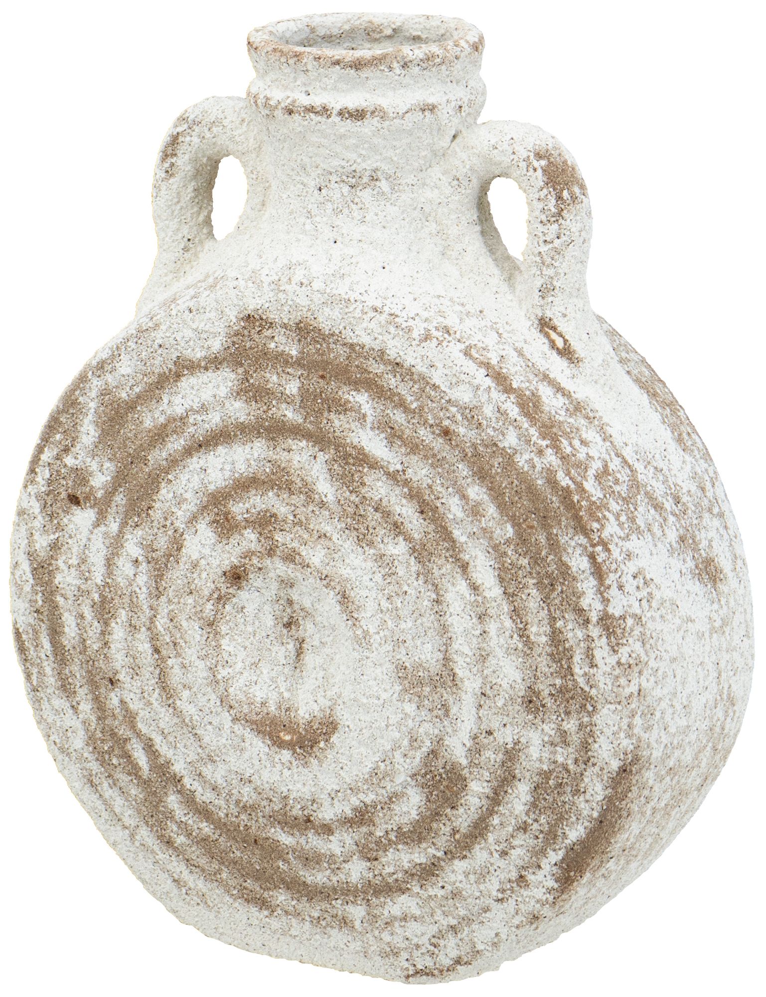 Image 2 Round Ceramic Vase w/ Worn White & Brown Finish