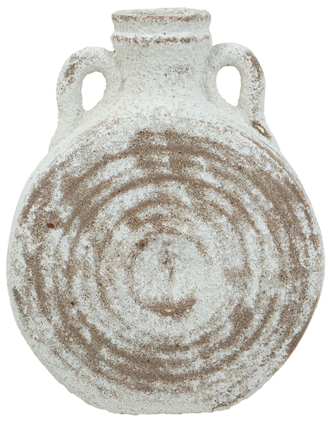 Image 3 Round Ceramic Vase w/ Worn White & Brown Finish more views