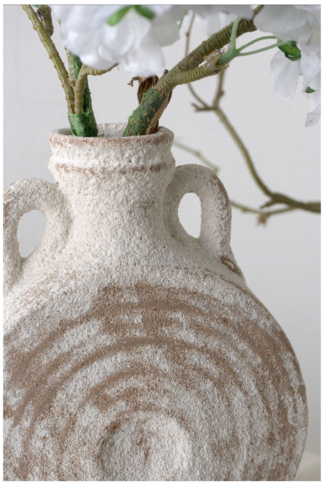 Image 6 Round Ceramic Vase w/ Worn White & Brown Finish more views