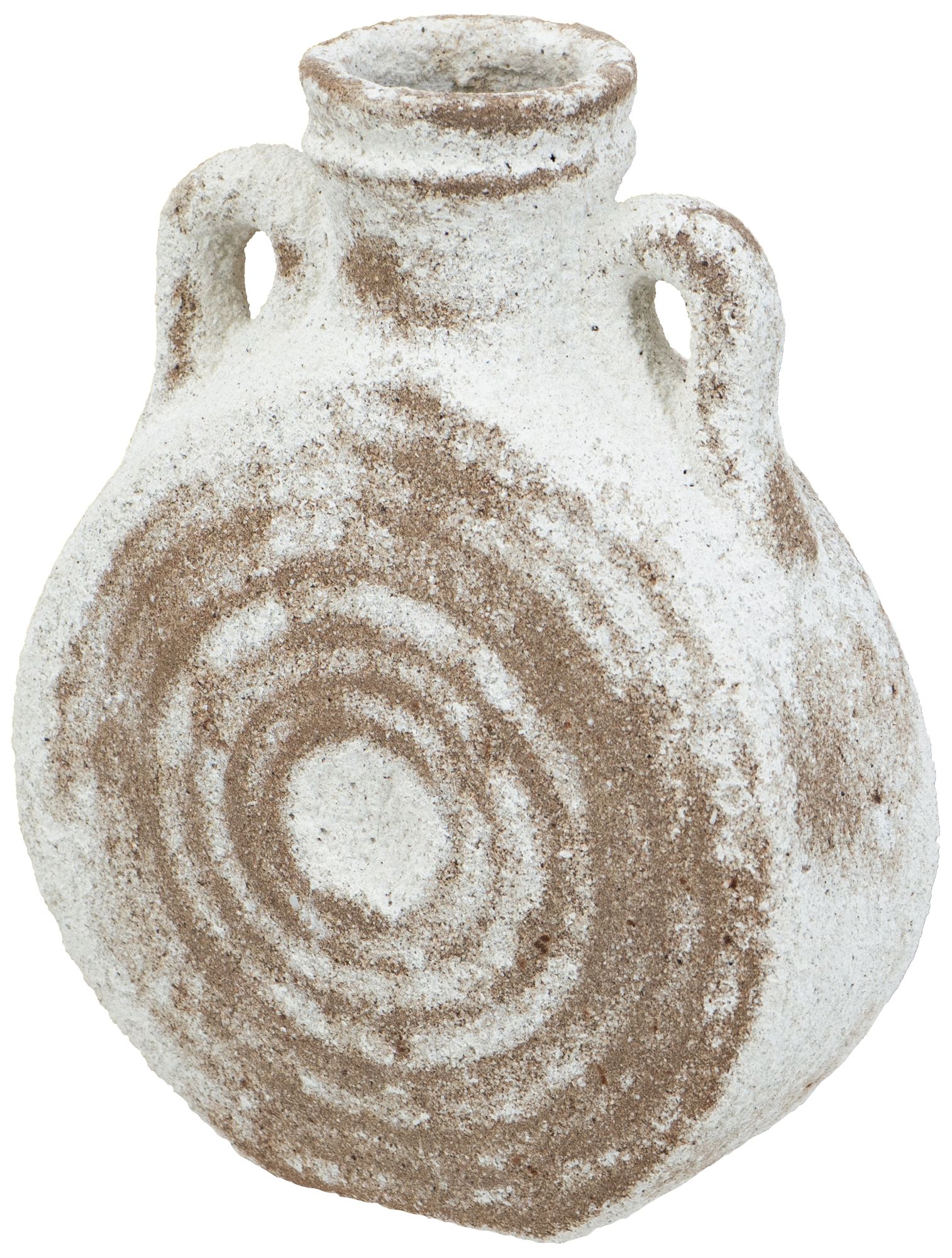 Image 2 Round Ceramic Vase w/ Worn White & Brown Finish
