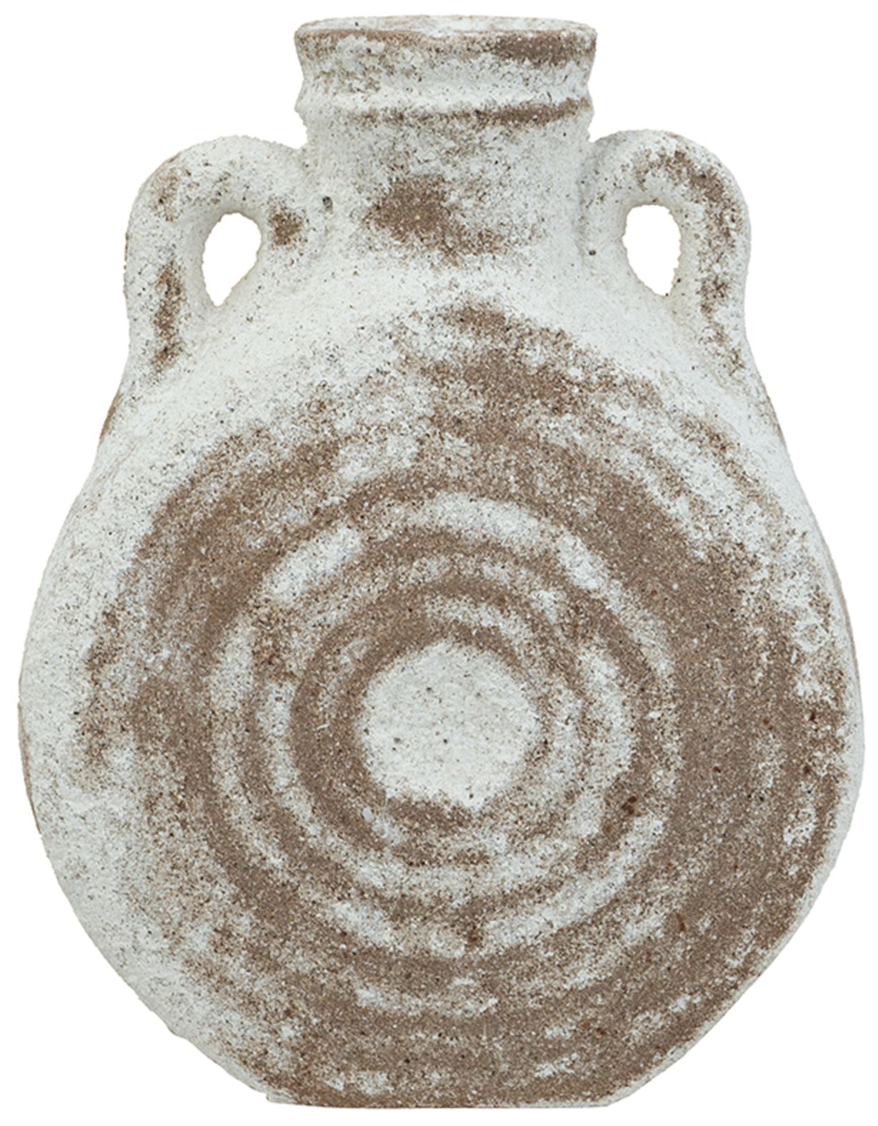 Image 3 Round Ceramic Vase w/ Worn White & Brown Finish more views