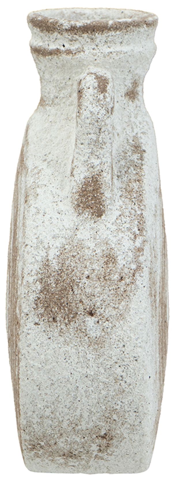 Image 4 Round Ceramic Vase w/ Worn White & Brown Finish more views