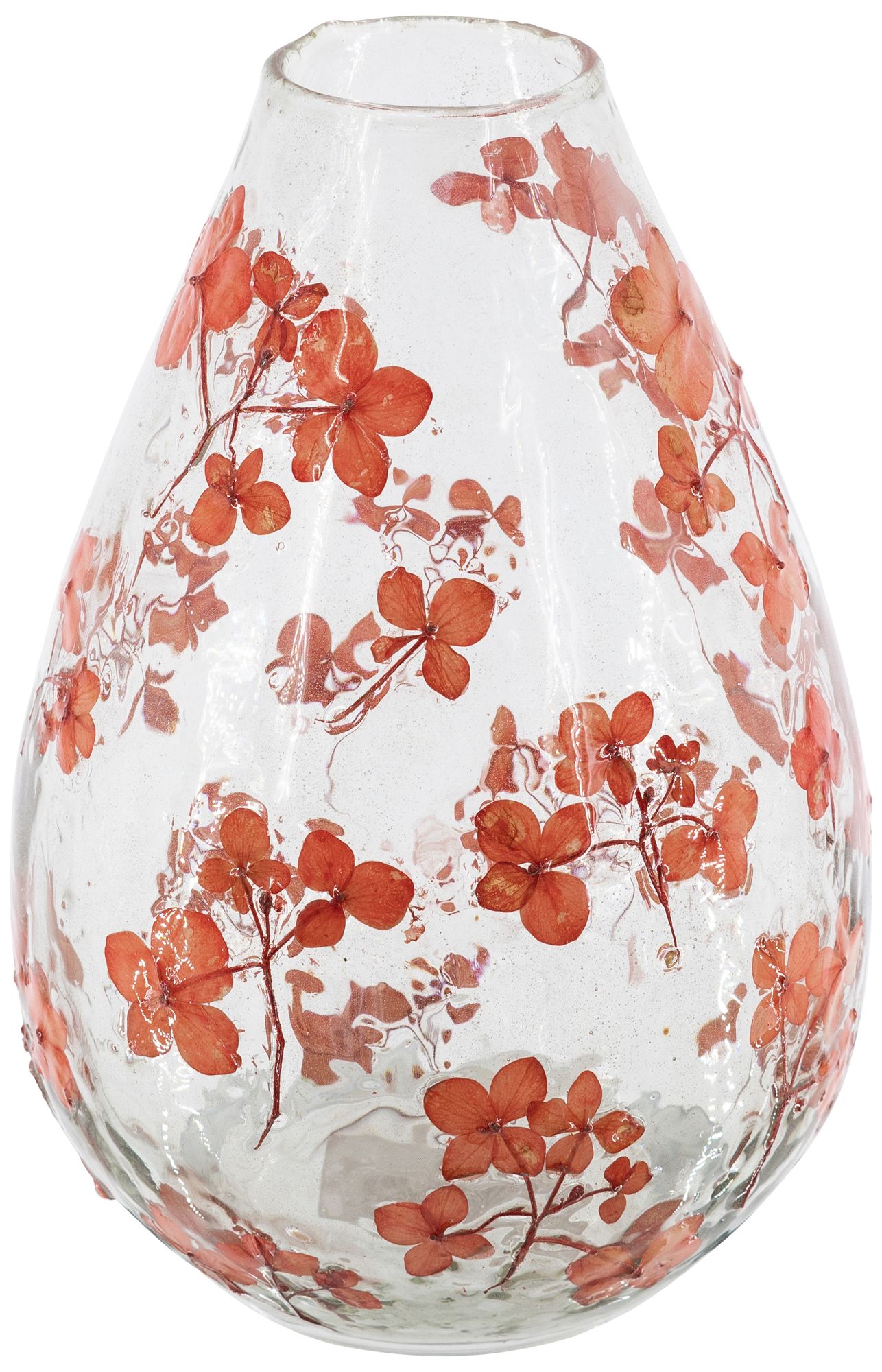 Image 2 Round Clear Glass Vase w/ Whimsical Red Flower Design