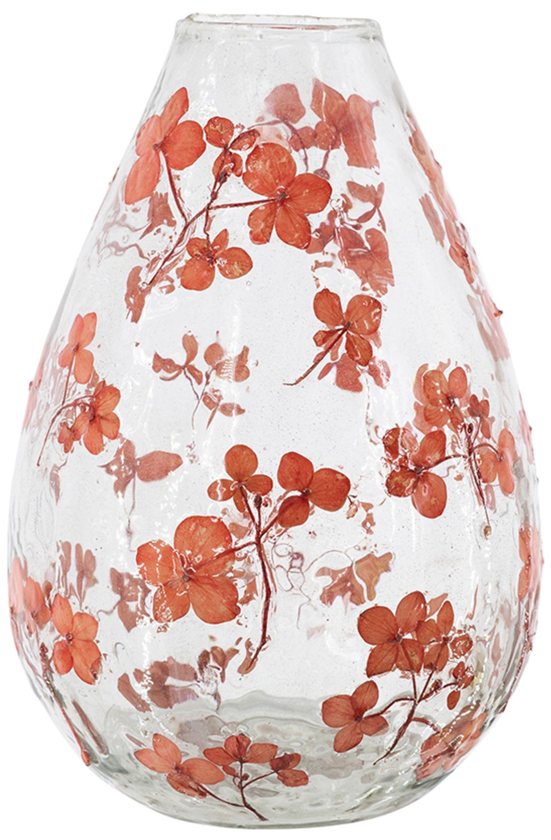Image 3 Round Clear Glass Vase w/ Whimsical Red Flower Design more views