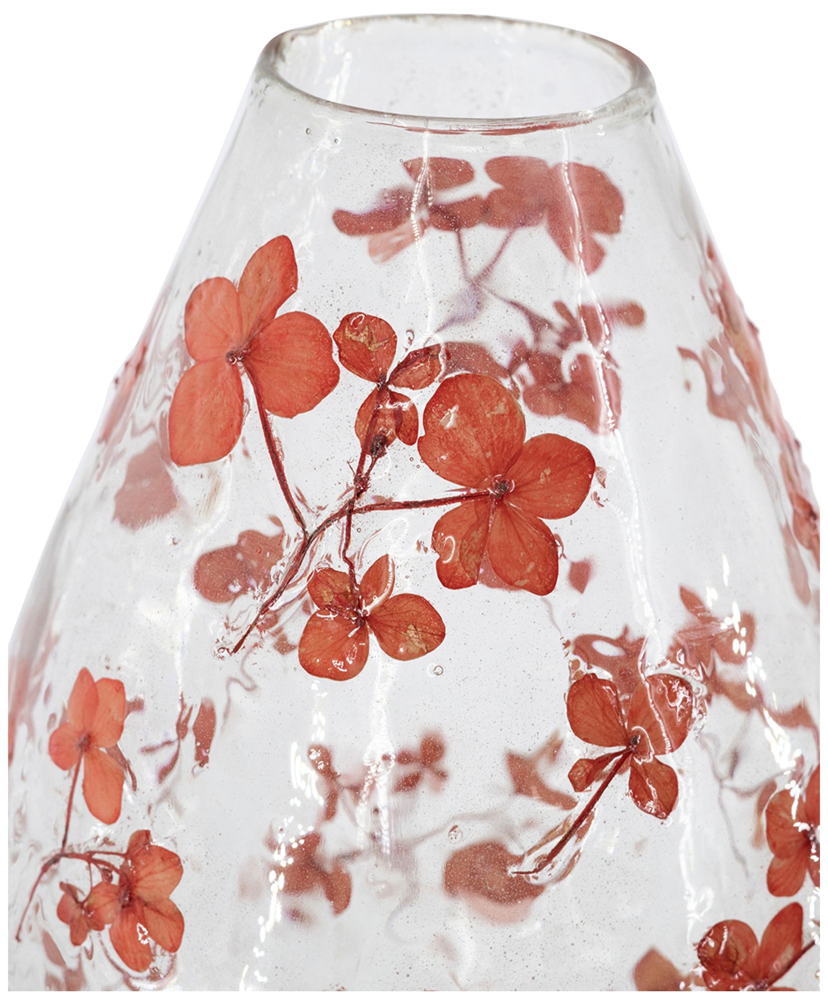 Image 4 Round Clear Glass Vase w/ Whimsical Red Flower Design more views
