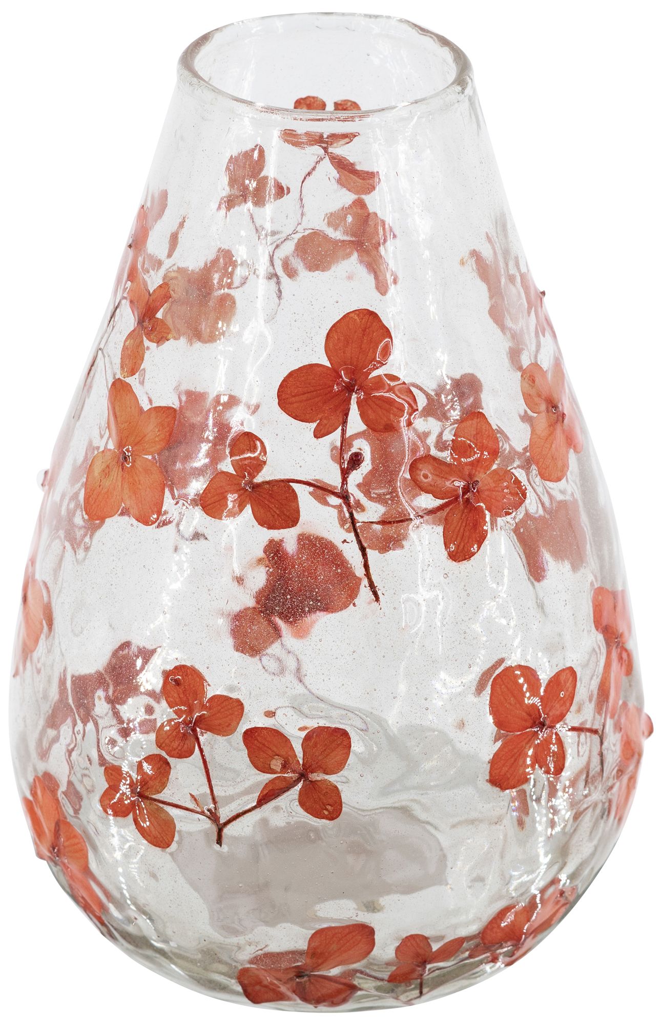 Image 2 Round Clear Glass Vase w/ Whimsical Red Flower Design