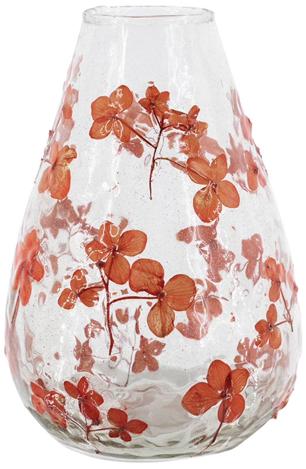 Image 3 Round Clear Glass Vase w/ Whimsical Red Flower Design more views