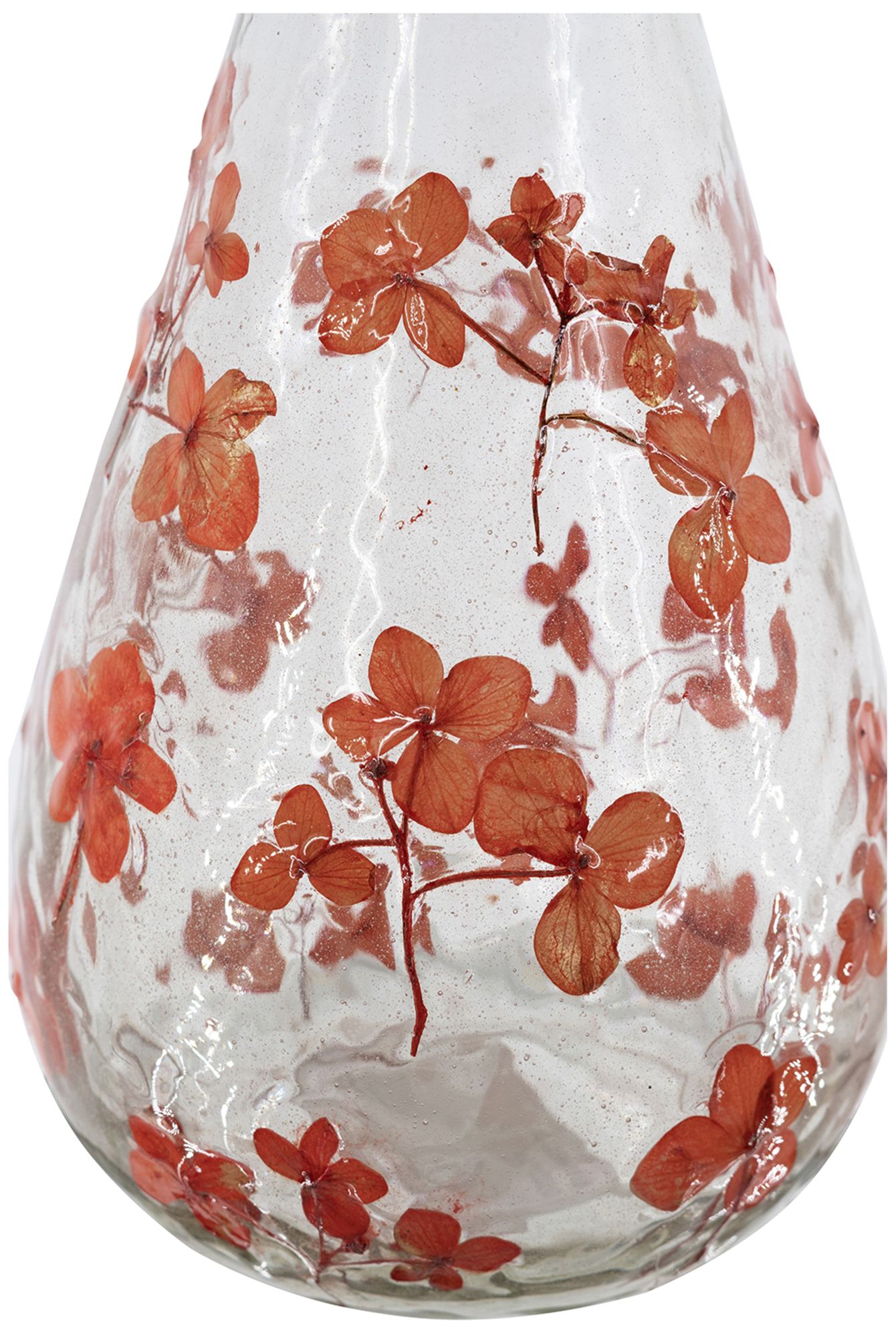Image 4 Round Clear Glass Vase w/ Whimsical Red Flower Design more views