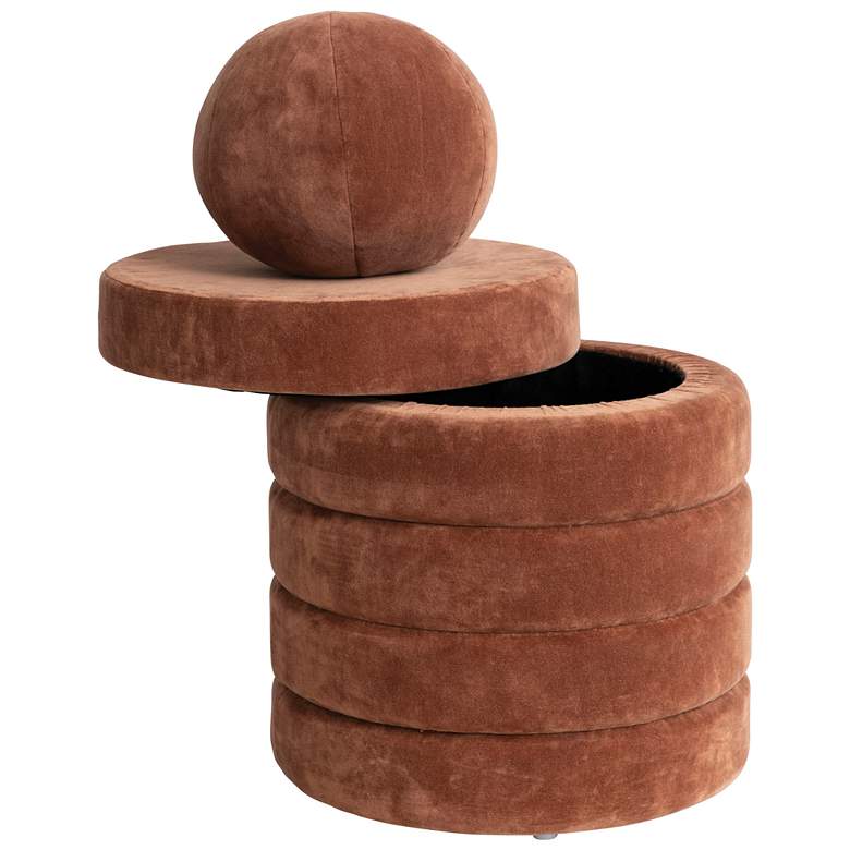 Image 1 Round Cotton Velvet Foot Stool with Pillow, Brown