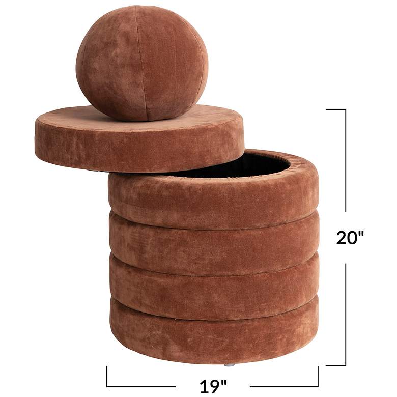 Image 2 Round Cotton Velvet Foot Stool with Pillow, Brown more views