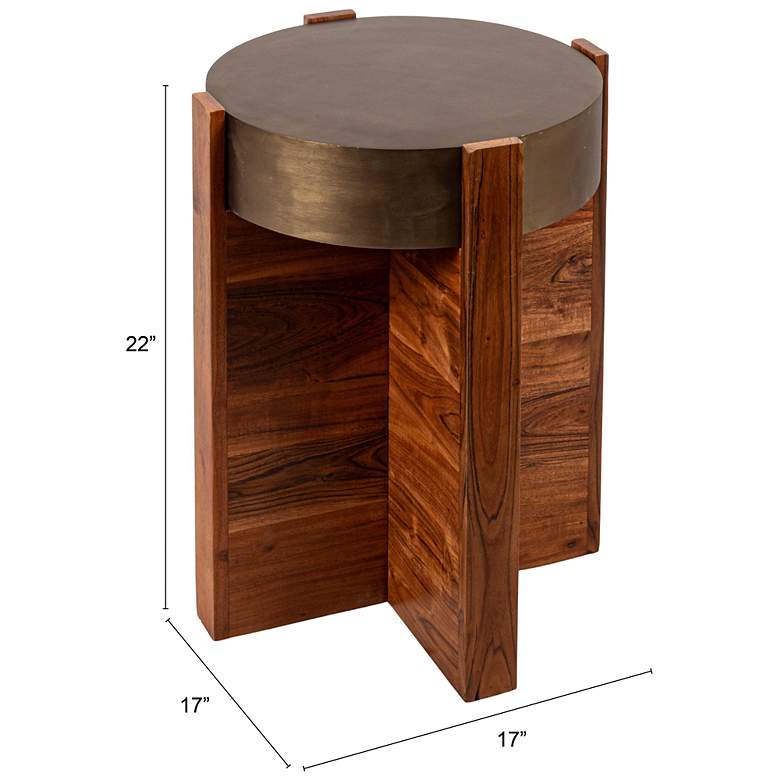Image 3 Round Cross Slat Acacia Wood End Table with Metal Top more views