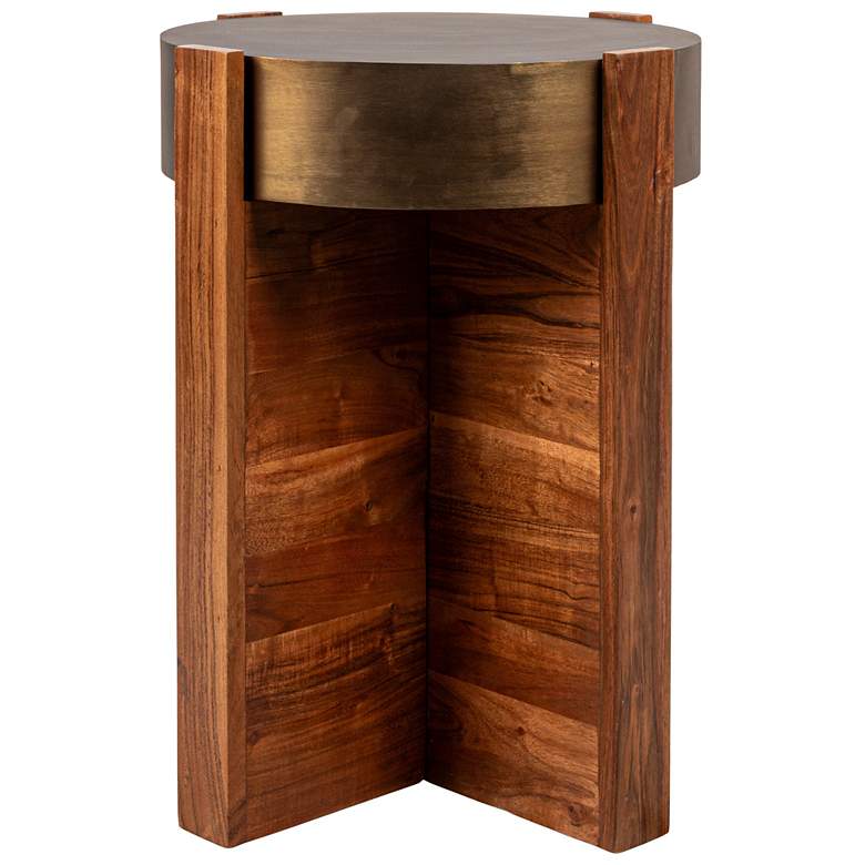 Image 4 Round Cross Slat Acacia Wood End Table with Metal Top more views