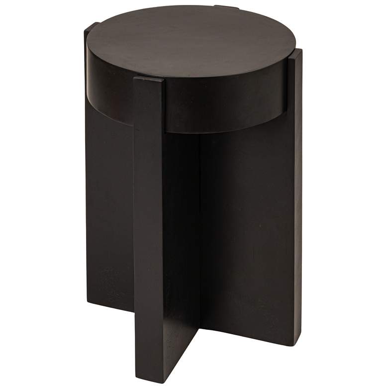 Image 2 Round Cross Slat Acacia Wood End Table with Metal Top
