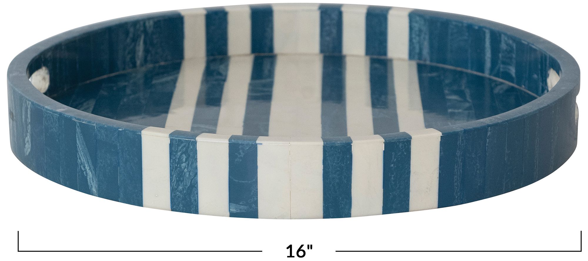 Image 3 Round Decorative Marbled Resin Tray with Stripes and Handles more views