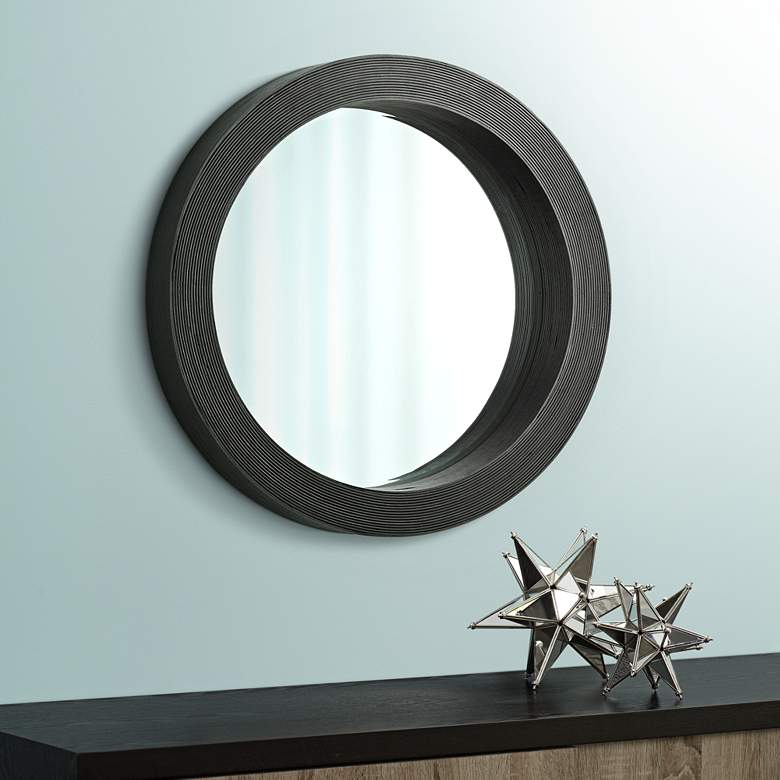 Image 1 Round Espresso 27 inch Wide Wood Wall Mirror