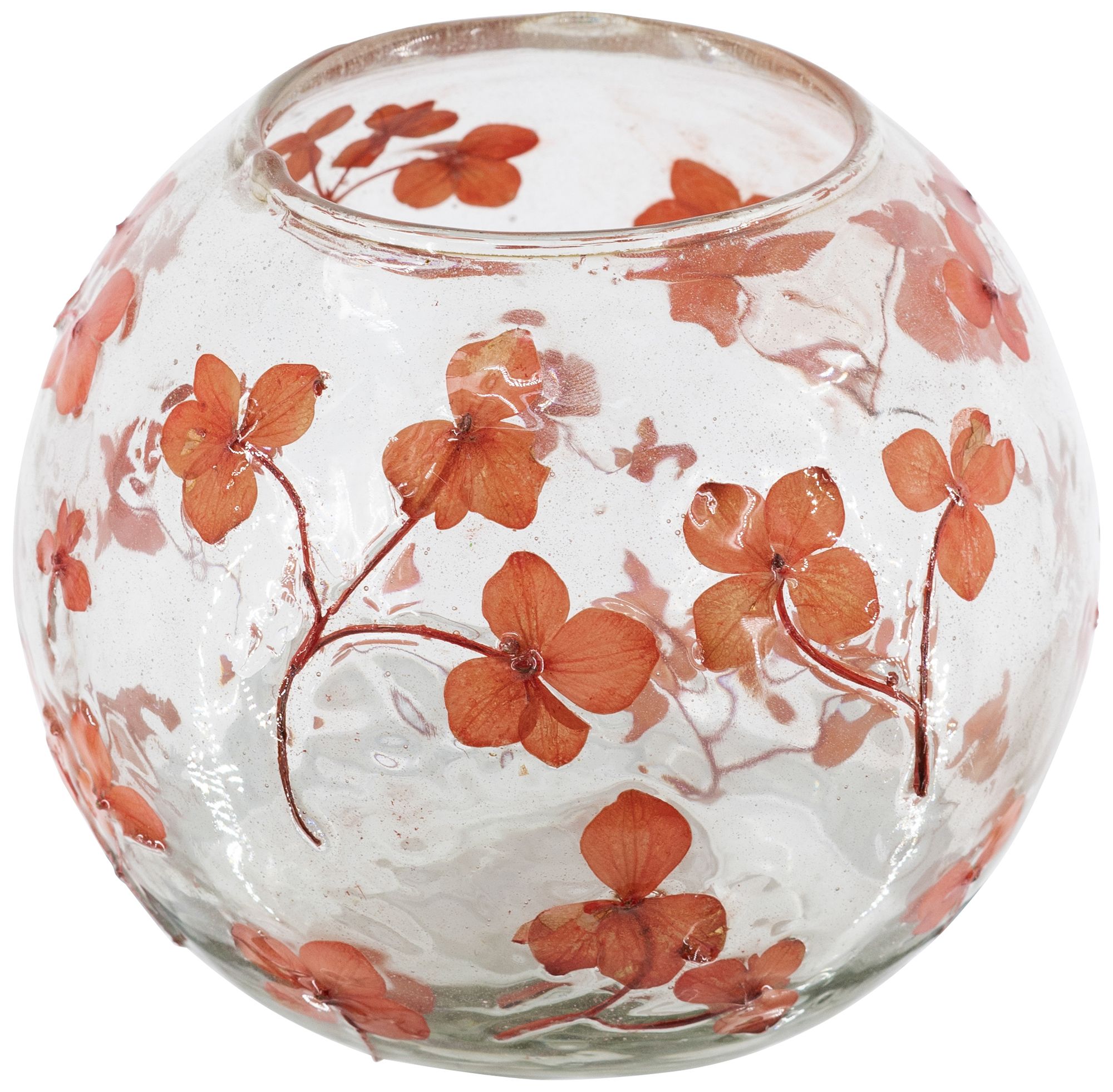 Image 2 Round Glass 5.5" x 5" Votive Candle Holder Red Cherry Blossom