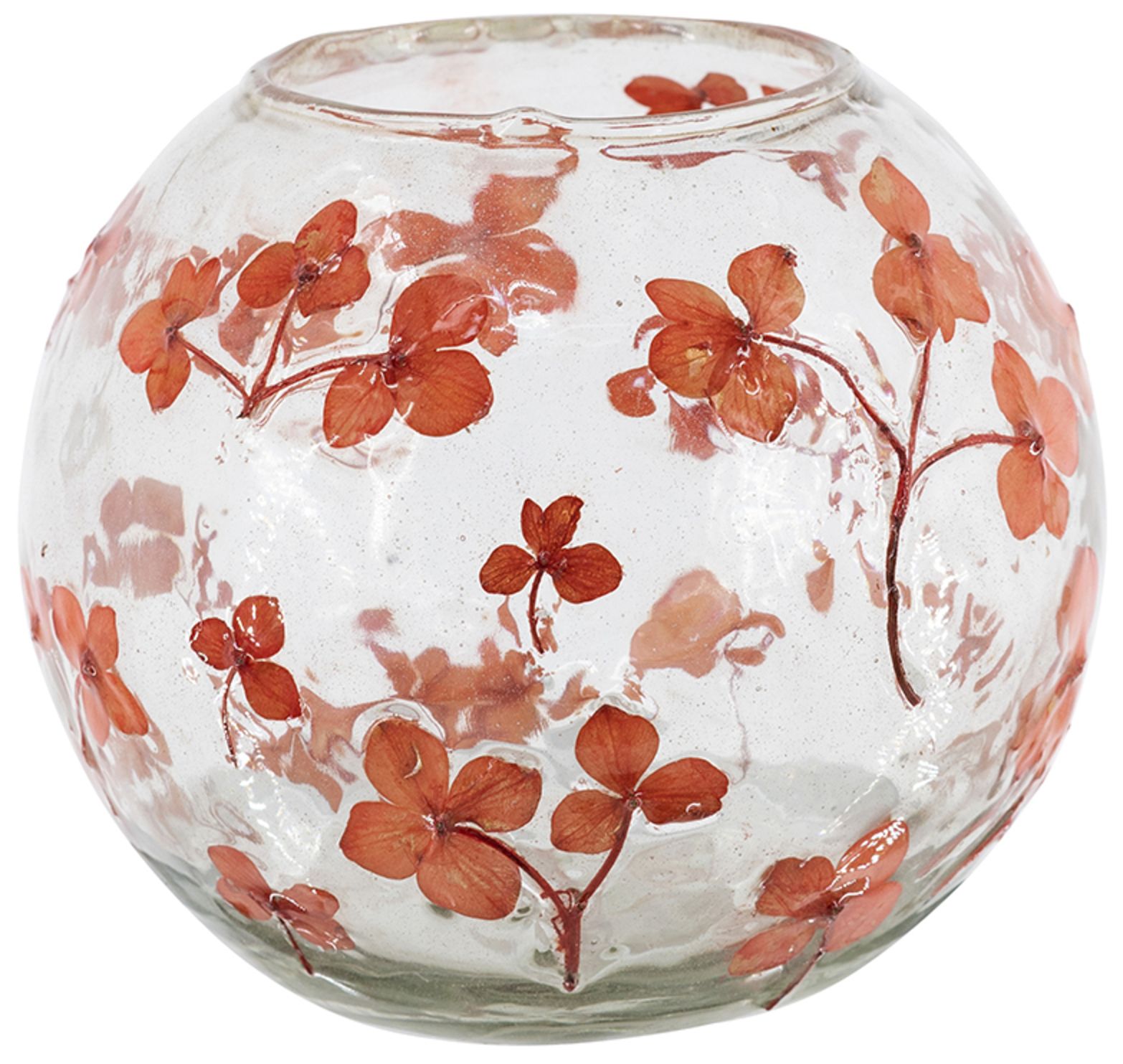 Image 3 Round Glass 5.5" x 5" Votive Candle Holder Red Cherry Blossom more views