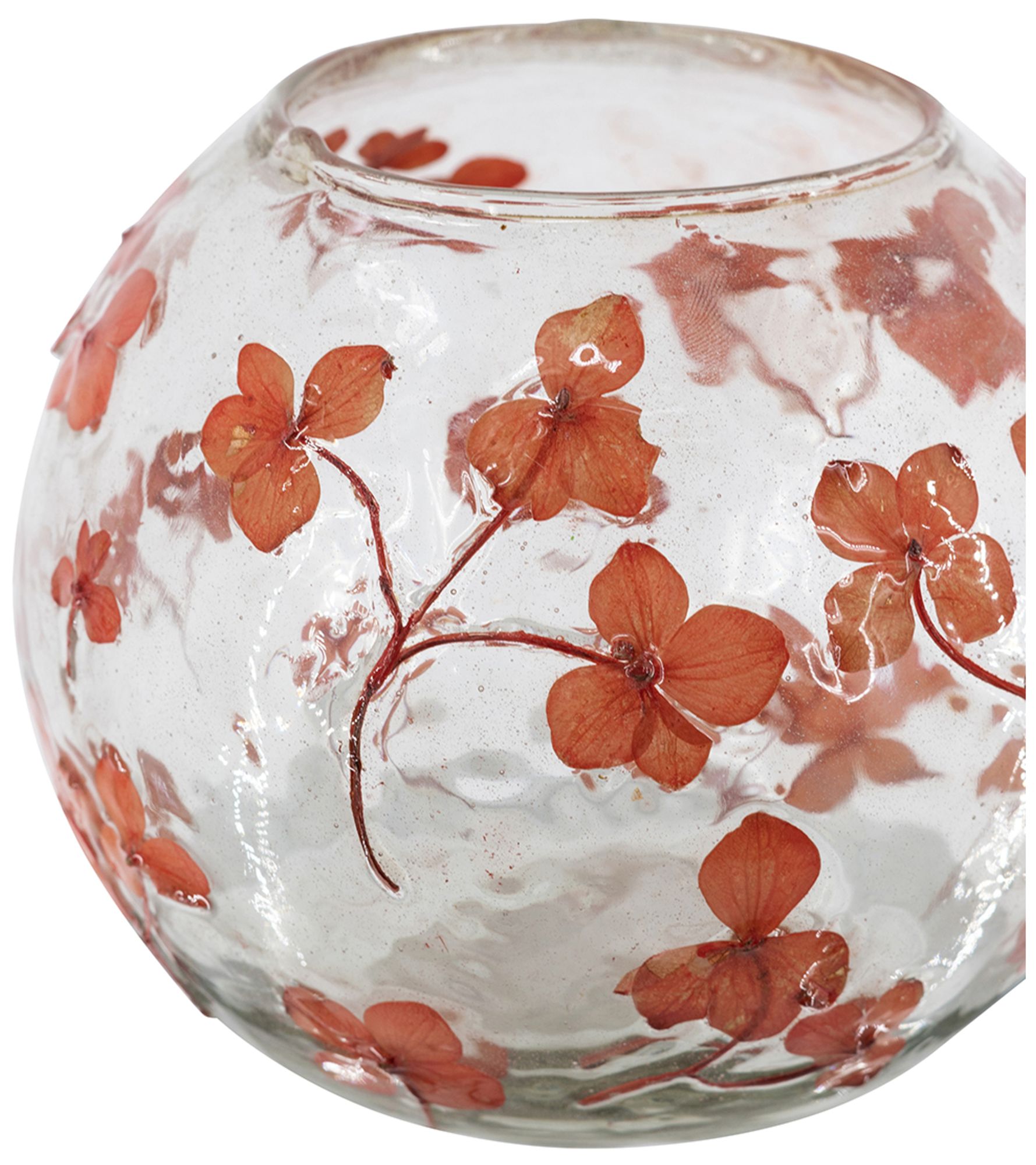 Image 4 Round Glass 5.5" x 5" Votive Candle Holder Red Cherry Blossom more views