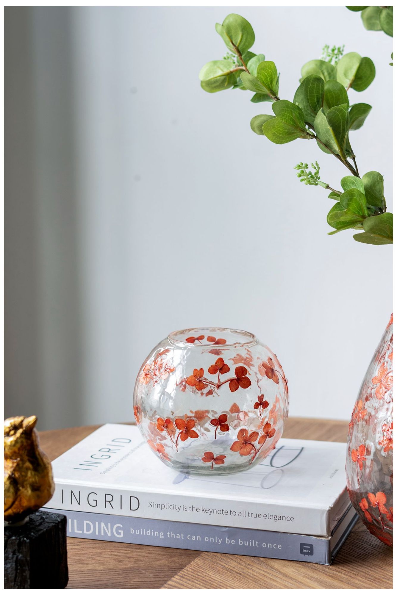 Image 7 Round Glass 5.5" x 5" Votive Candle Holder Red Cherry Blossom more views