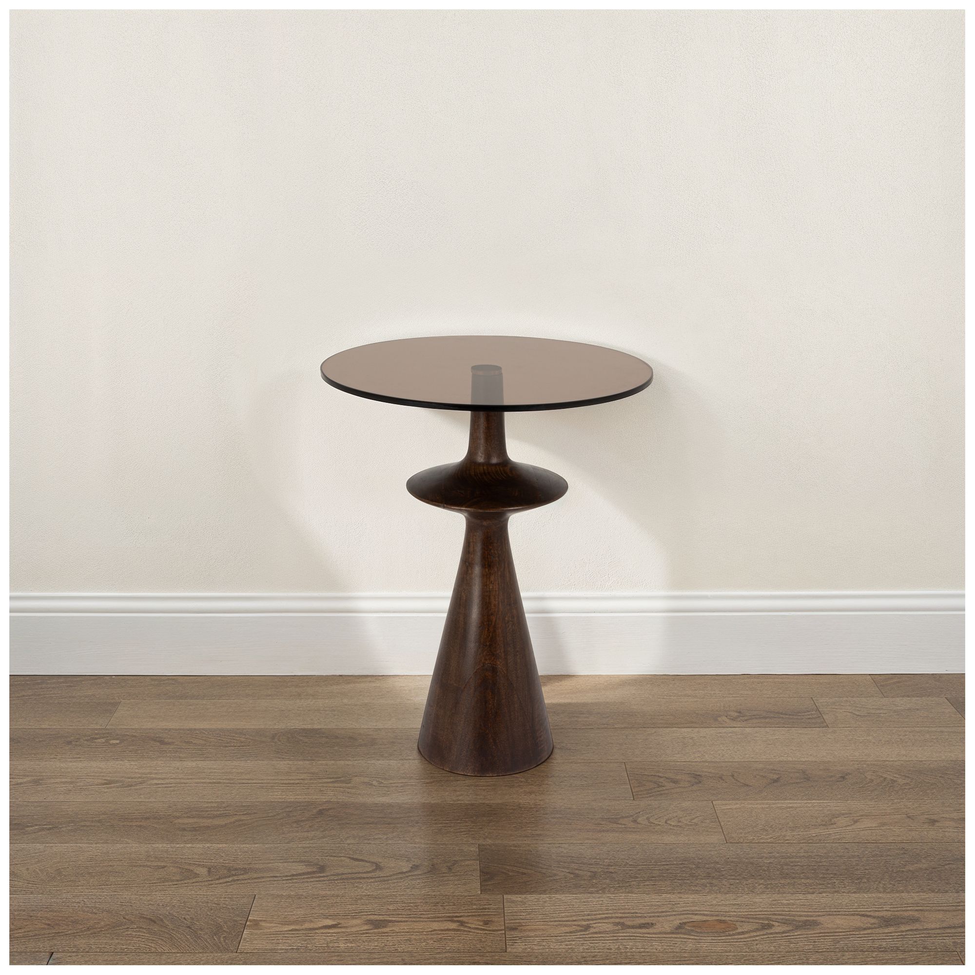 Image 3 Round Glass and Mango Wood Accent Table, Brown more views