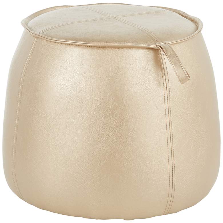Image 1 Round Gold Faux Leather Ottoman with Pull Tab