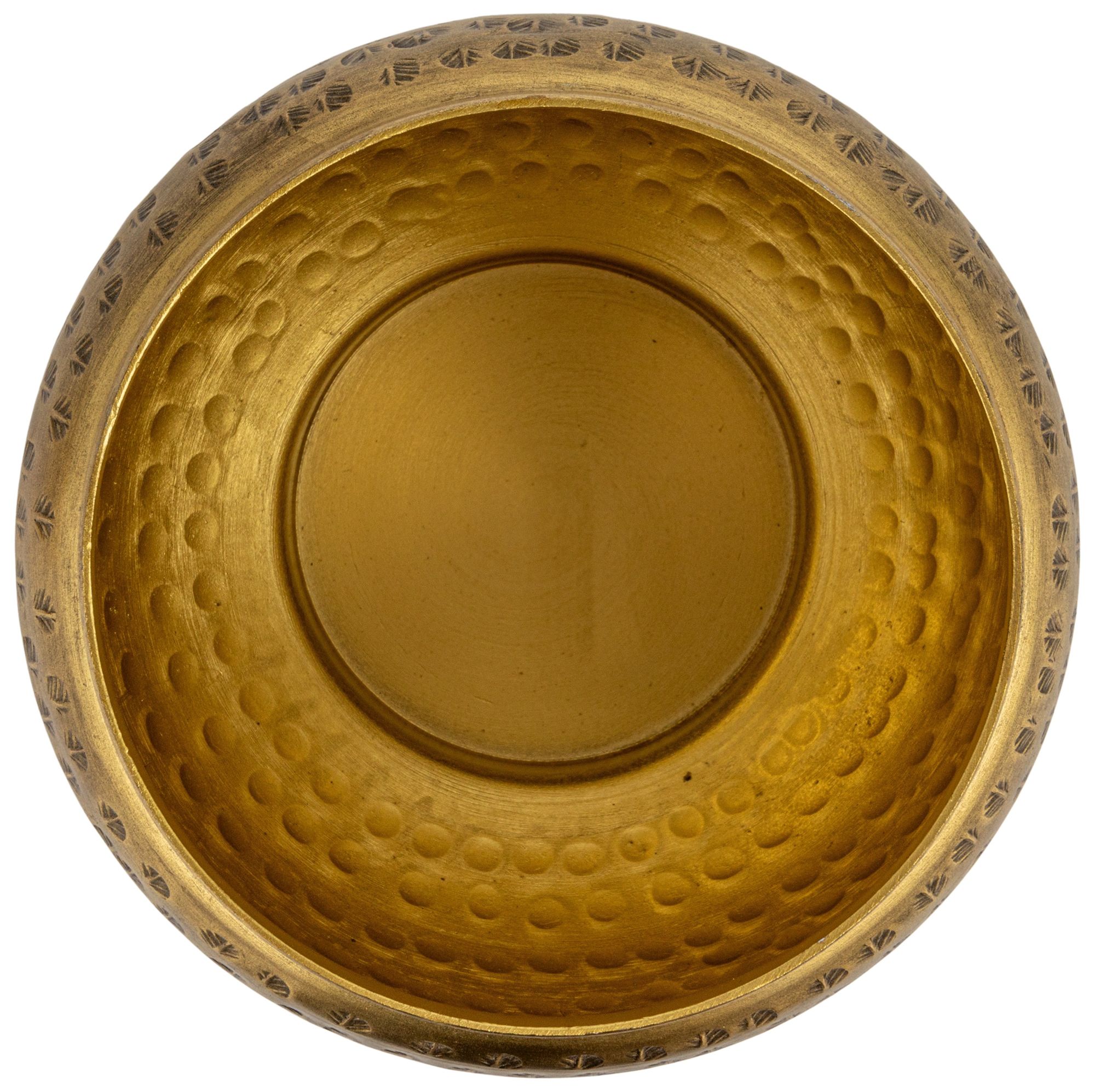 Round Hammered Metal Container with Bee Finial, Brass Finish
