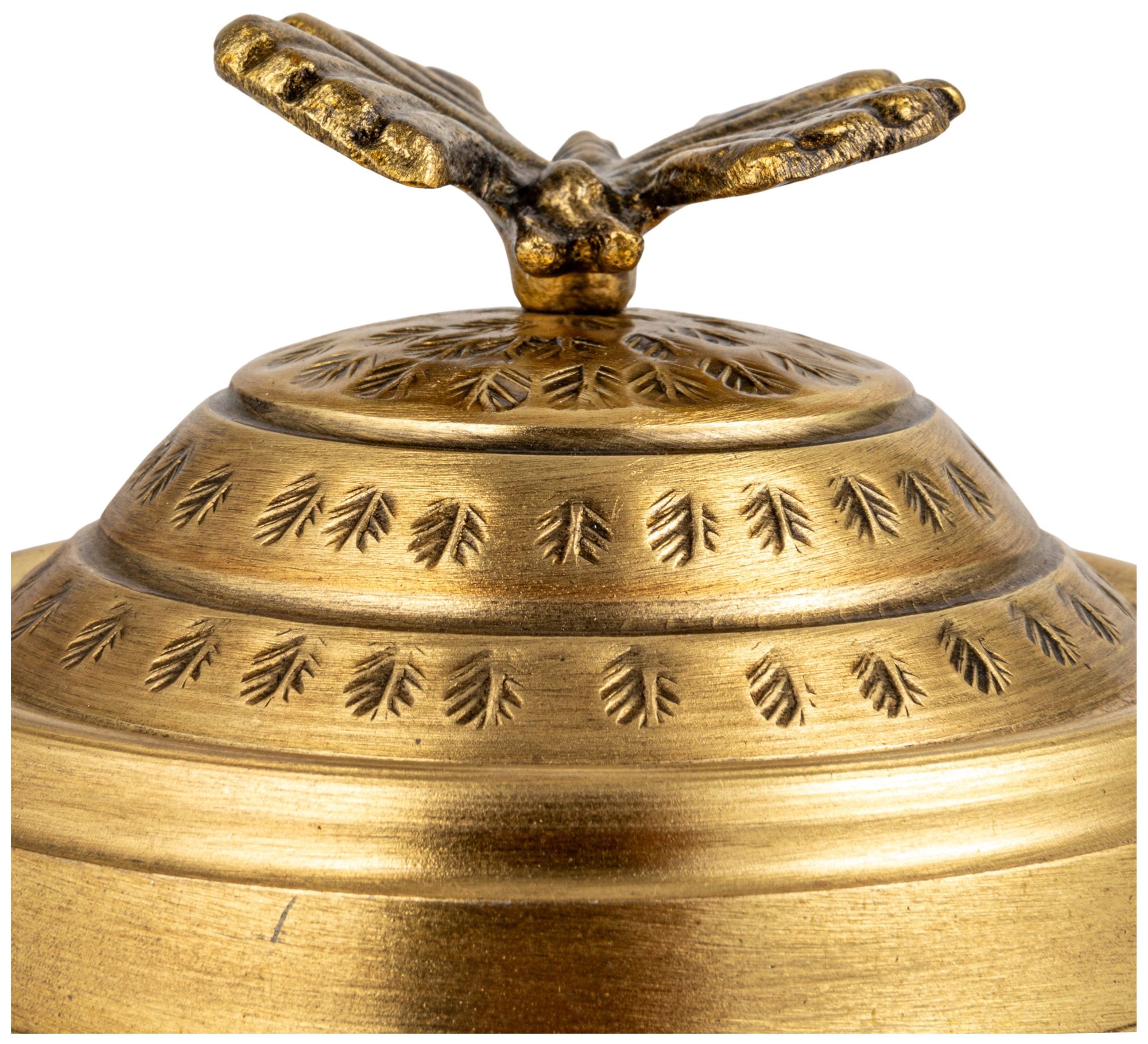 Round Hammered Metal Container with Butterfly Finial, Brass Finish