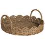 2_Round Handwoven Seagrass Tray with Scalloped Edge and Handles, Natural