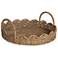 Round Handwoven Seagrass Tray with Scalloped Edge and Handles, Natural